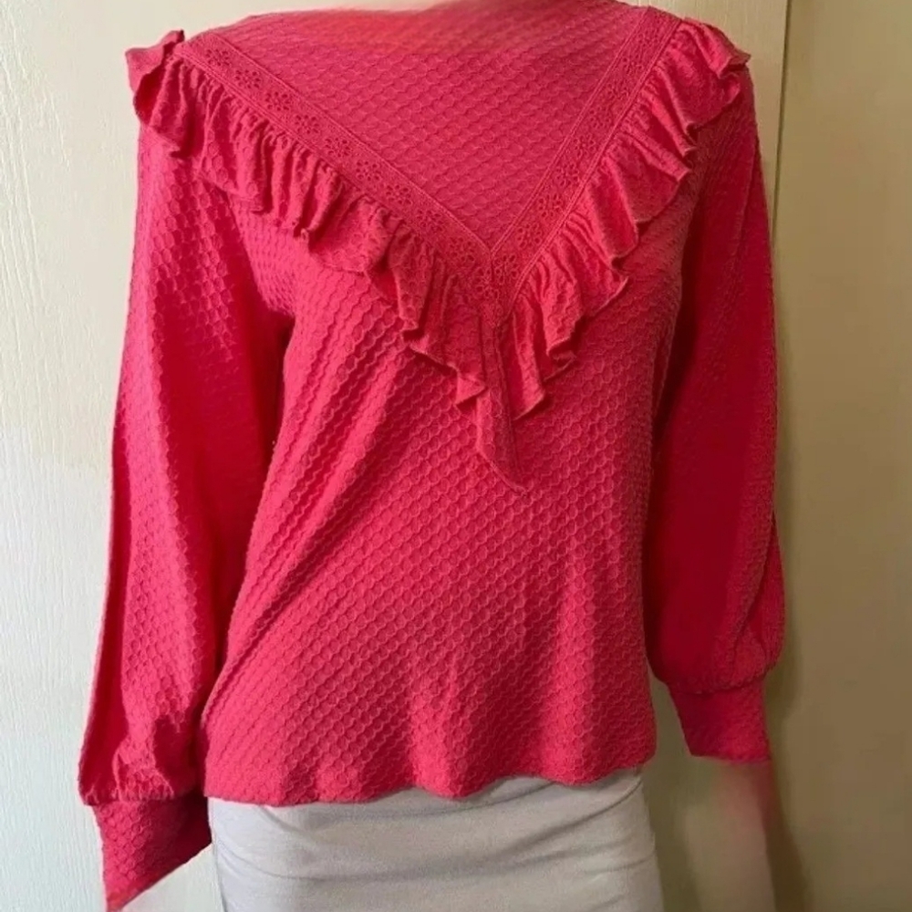 NWT J. Crew Balloon Sleeve Top Large Ruffle Eyelet Blouse Modal